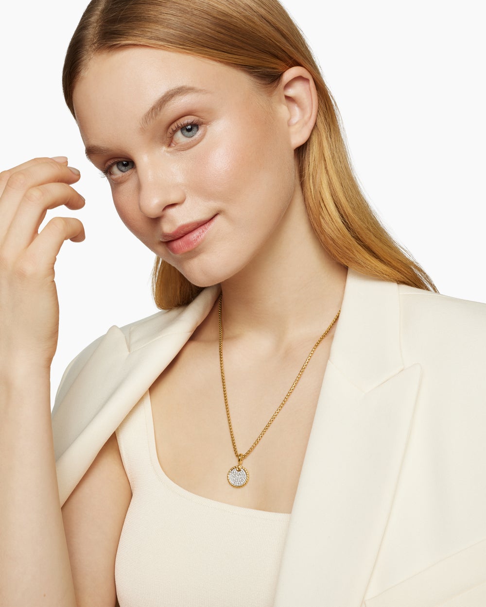 Womens DY Elements® Disc Pendant in 18ct Yellow Gold with Diamonds, 14mm