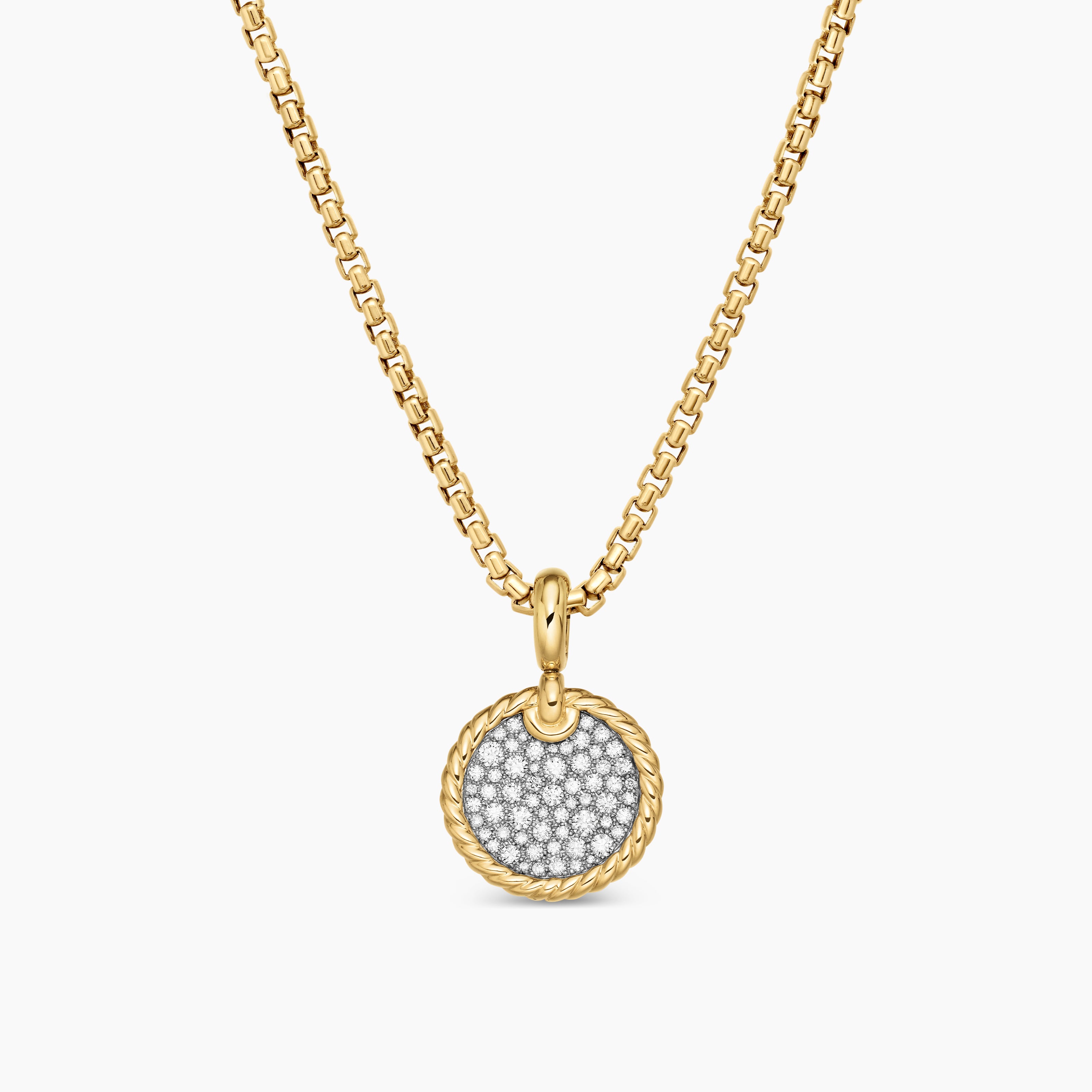 Womens DY Elements&reg; Disc Pendant in 18K Yellow Gold with Diamonds, 14mm