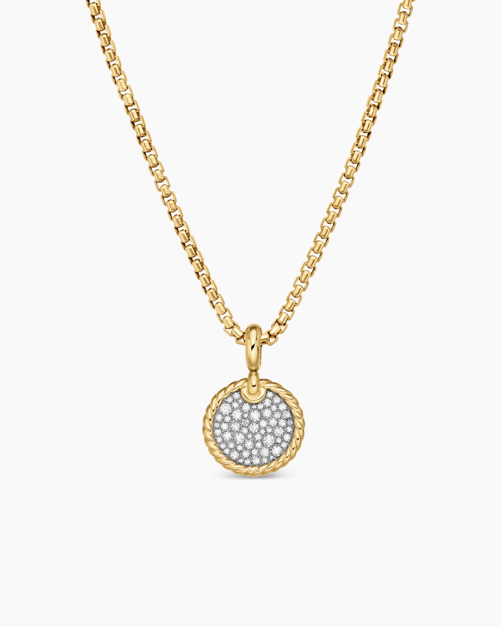 Womens DY Elements® Disc Pendant in 18ct Yellow Gold with Diamonds, 14mm