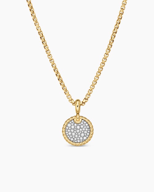 Womens DY Elements® Disc Pendant in 18K Yellow Gold with Diamonds, 14mm