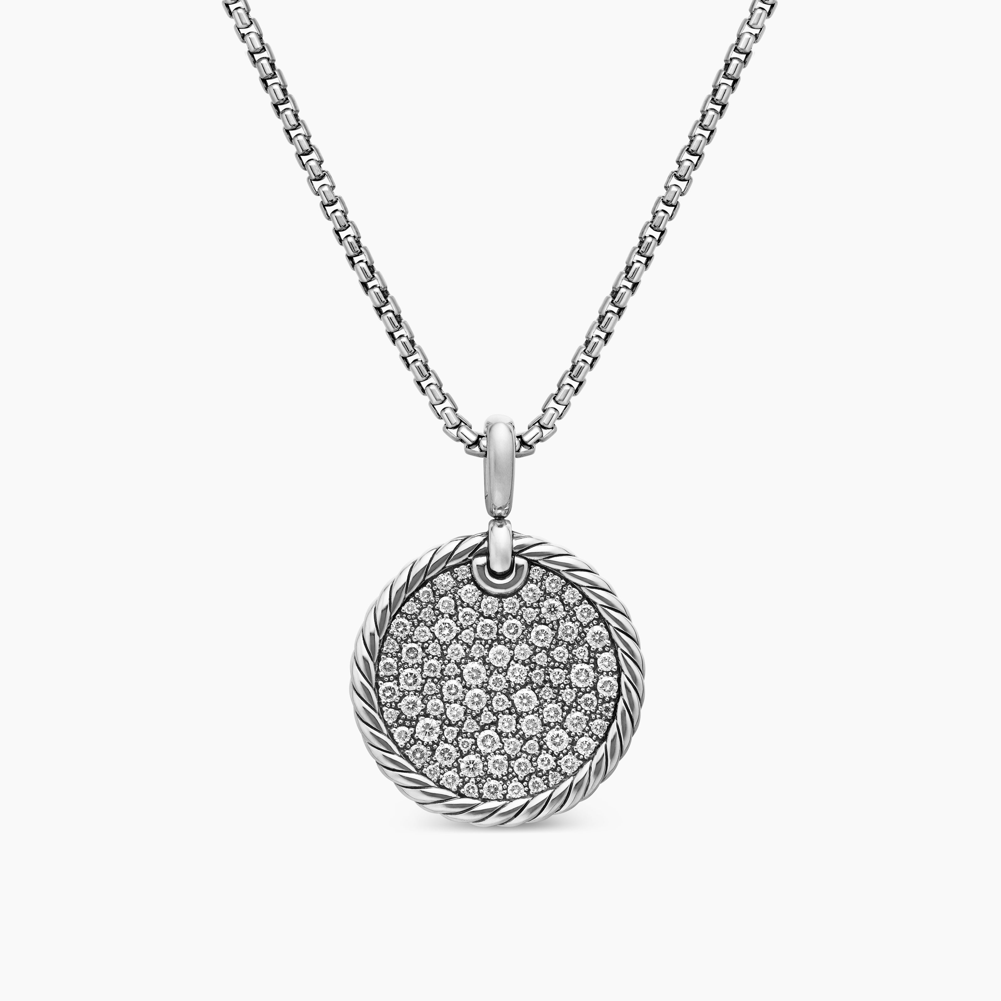 Womens DY Elements&reg; Disc Pendant in Sterling Silver with Diamonds, 24mm