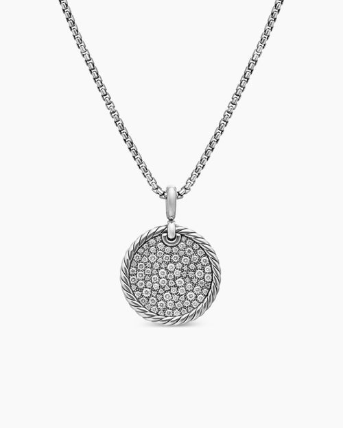 Womens DY Elements® Disc Pendant in Sterling Silver with Diamonds, 24mm