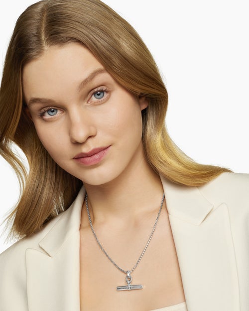 Womens Lexington E/W Barrel Pendant in Sterling Silver, 36mm