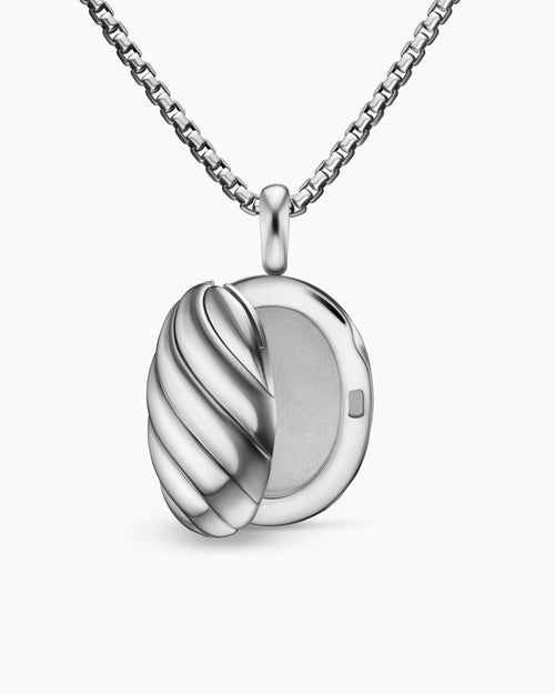 Womens Sculpted Cable Locket in Sterling Silver, 27mm