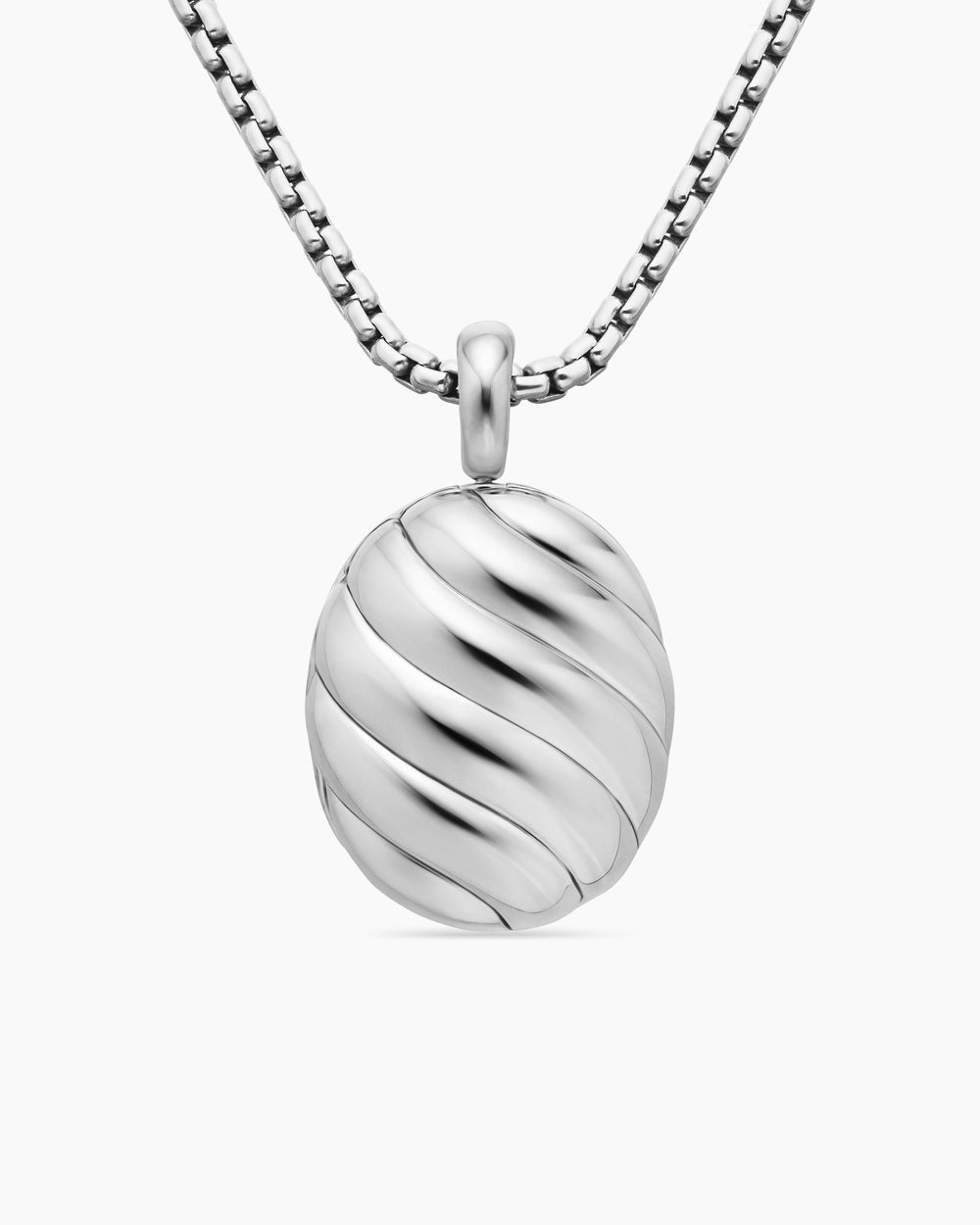 Womens Sculpted Cable Locket in Sterling Silver, 27mm