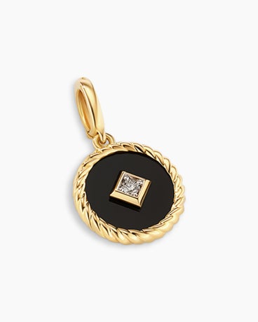 Cable Collectables® Charm in 18K Yellow Gold with Black Enamel and Centre Diamond, 16mm