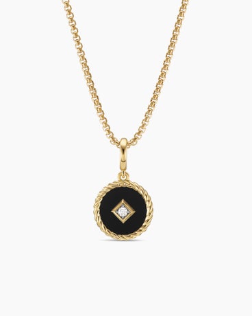 Cable Collectables® Charm in 18K Yellow Gold with Black Enamel and Centre Diamond, 16mm