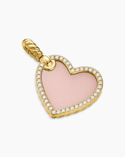 Womens DY Elements® Heart Amulet in 18ct Yellow Gold with Pink Opal and Diamonds, 18.7mm