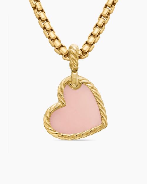 Womens DY Elements® Heart Amulet in 18ct Yellow Gold with Pink Opal and Diamonds, 18.7mm