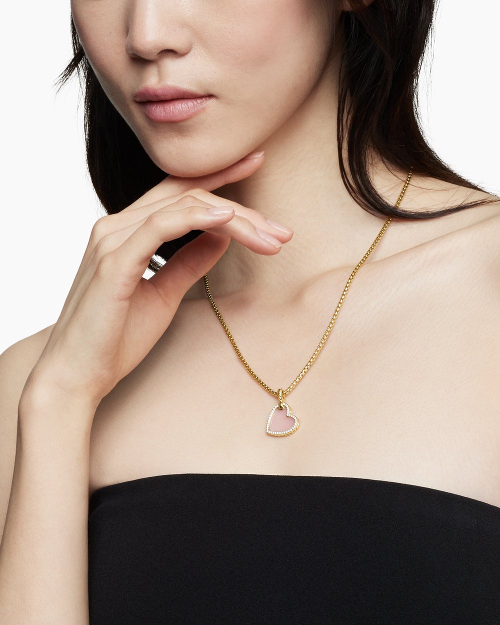 Womens DY Elements® Heart Amulet in 18ct Yellow Gold with Pink Opal and Diamonds, 18.7mm