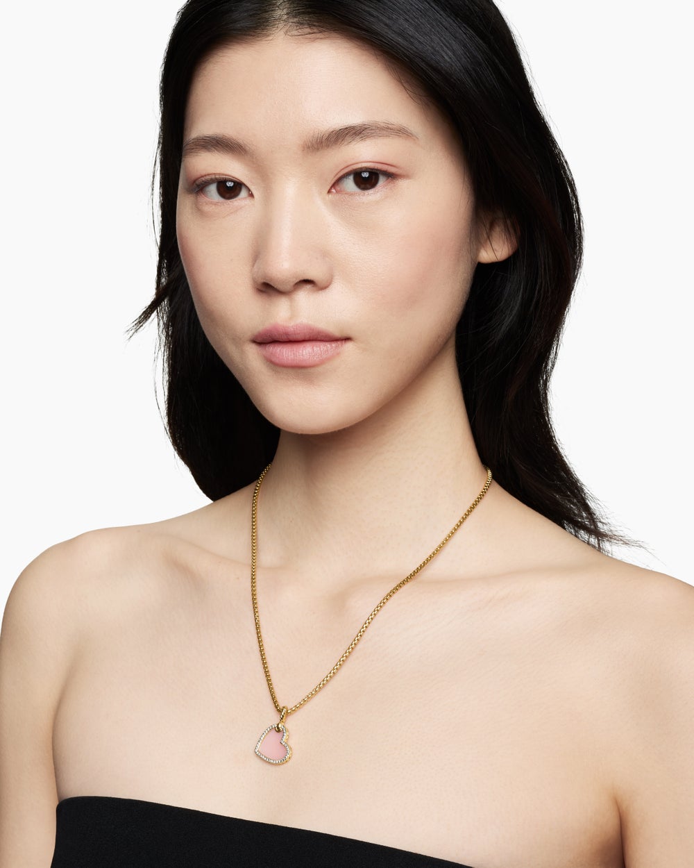 Womens DY Elements® Heart Amulet in 18ct Yellow Gold with Pink Opal and Diamonds, 18.7mm