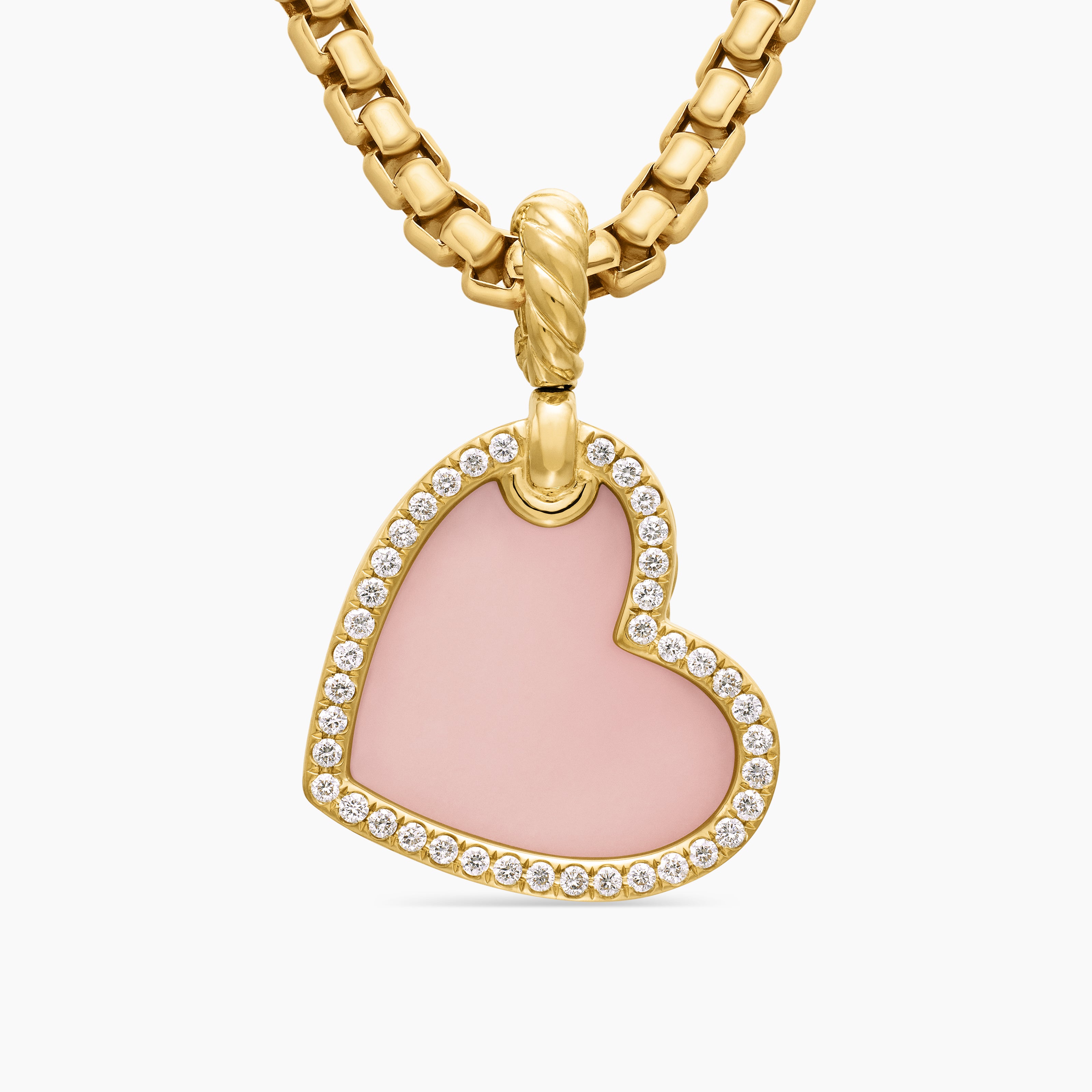 Womens DY Elements&reg; Heart Amulet in 18K Yellow Gold with Pink Opal and Diamonds, 18.7mm