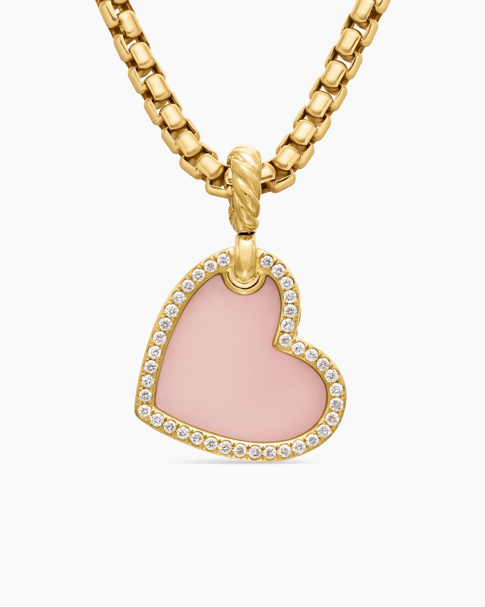 Womens DY Elements® Heart Amulet in 18ct Yellow Gold with Pink Opal and Diamonds, 18.7mm