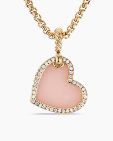 DY Elements® Heart Amulet in 18K Yellow Gold with Pink Opal and Diamonds