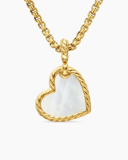 Womens DY Elements® Heart Amulet in 18K Yellow Gold with Mother of Pearl and Diamonds, 18.7mm