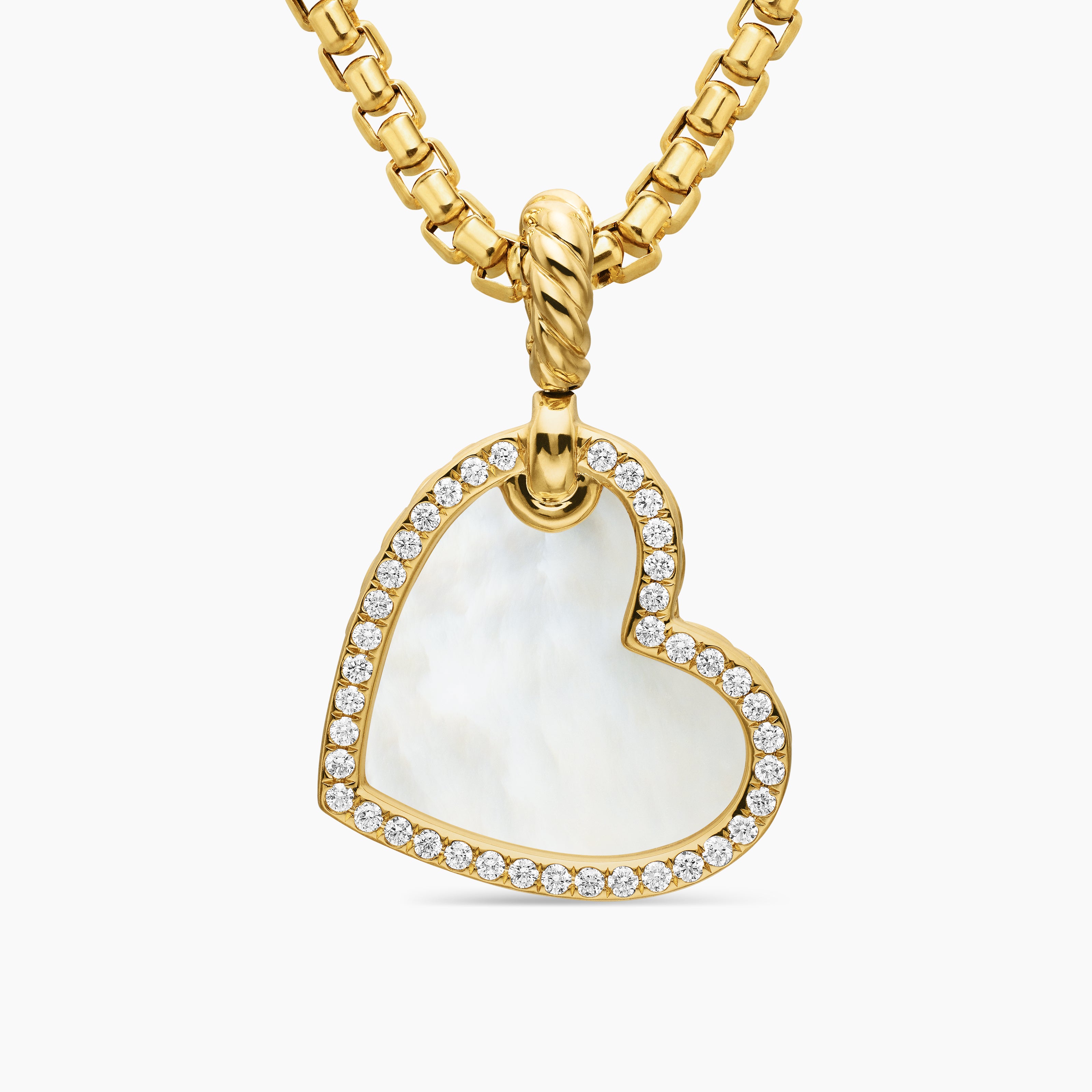 Womens DY Elements&reg; Heart Amulet in 18K Yellow Gold with Mother of Pearl and Diamonds, 18.7mm