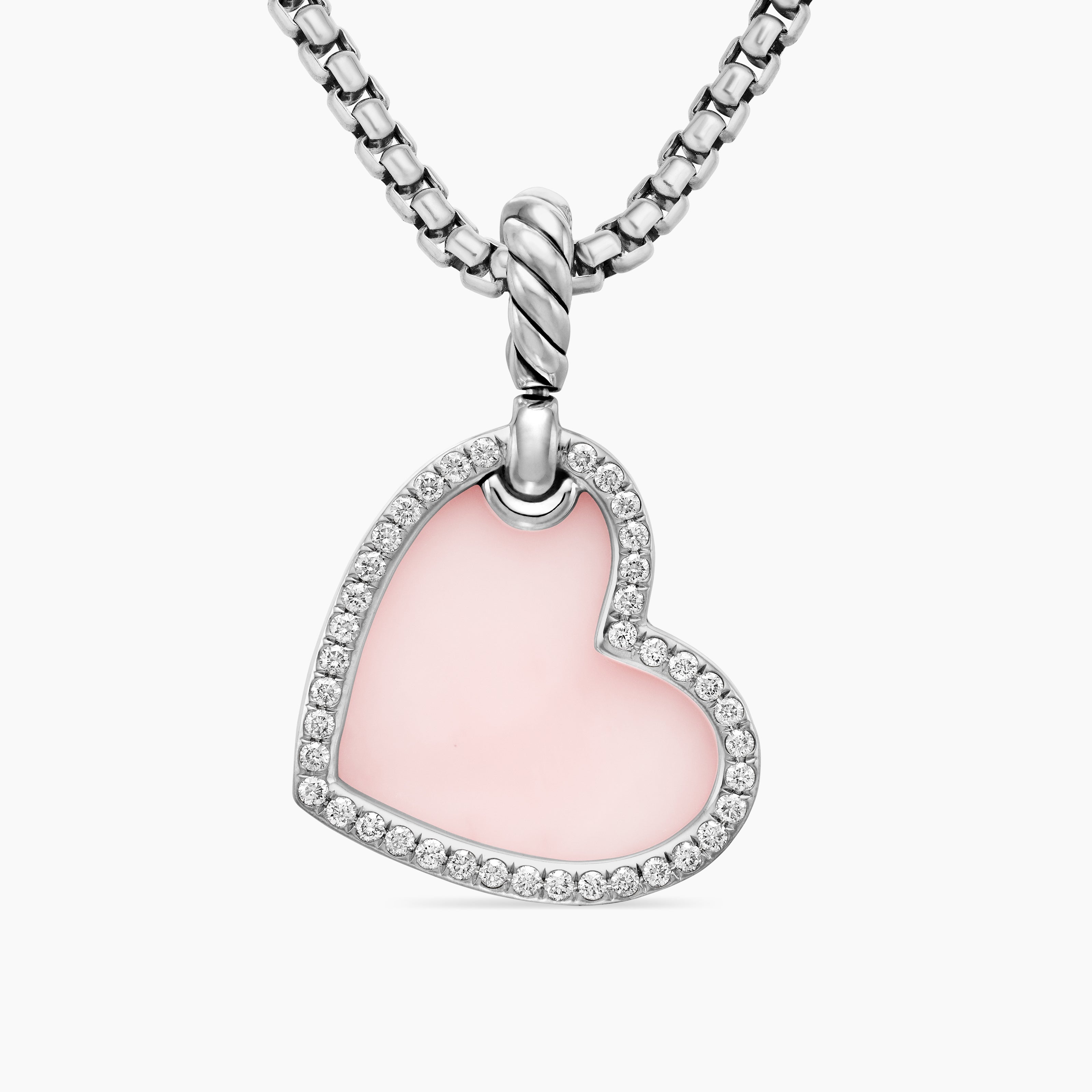 Womens DY Elements&reg; Heart Amulet in Sterling Silver with Pink Opal and Diamonds, 18.7mm