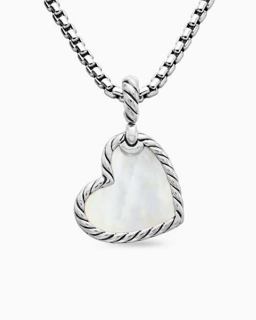 Womens DY Elements® Heart Amulet in Sterling Silver with Mother of Pearl and Diamonds, 18.7mm