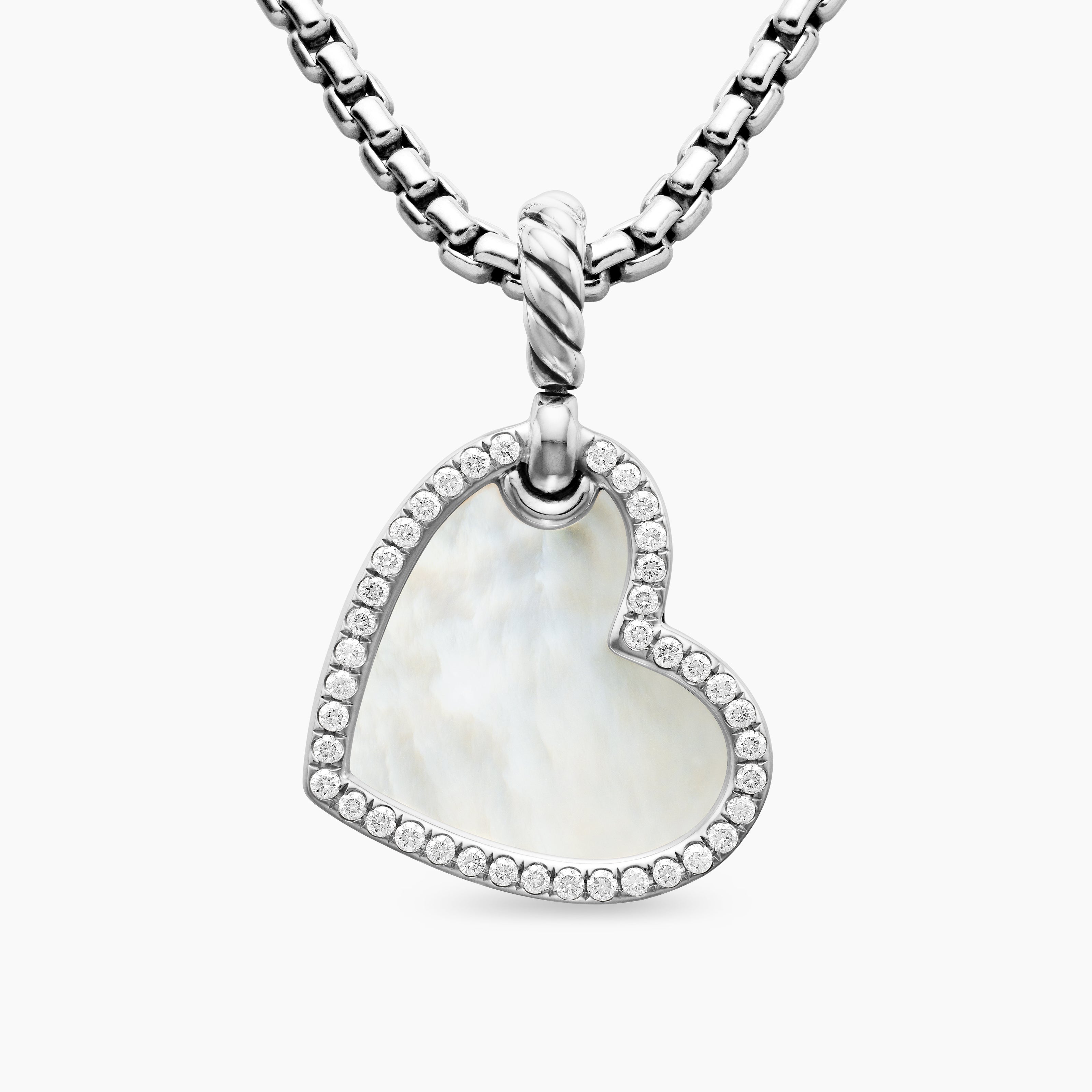 Womens DY Elements&reg; Heart Amulet in Sterling Silver with Mother of Pearl and Diamonds, 18.7mm