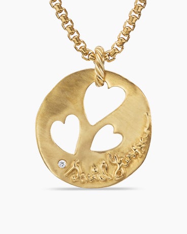 DY Elements® Open Hearts Pendant in 18K Yellow Gold with Diamond, 31mm