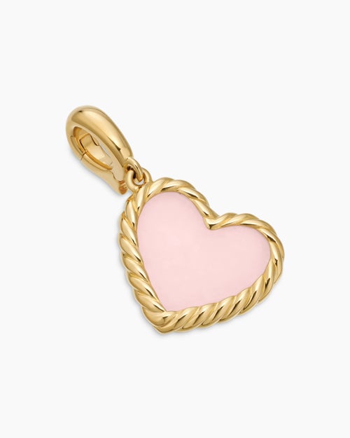 Womens DY Elements® Heart Amulet in 18K Yellow Gold with Pink Opal, 15.2mm