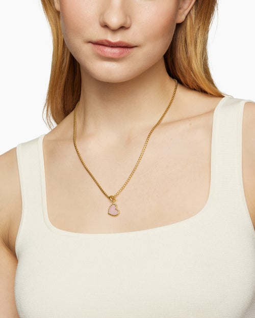 Womens DY Elements® Heart Amulet in 18K Yellow Gold with Pink Opal, 15.2mm