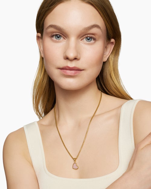 Womens DY Elements® Heart Amulet in 18K Yellow Gold with Pink Opal, 15.2mm