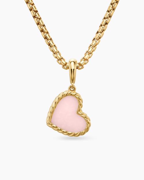 Womens DY Elements® Heart Amulet in 18K Yellow Gold with Pink Opal, 15.2mm