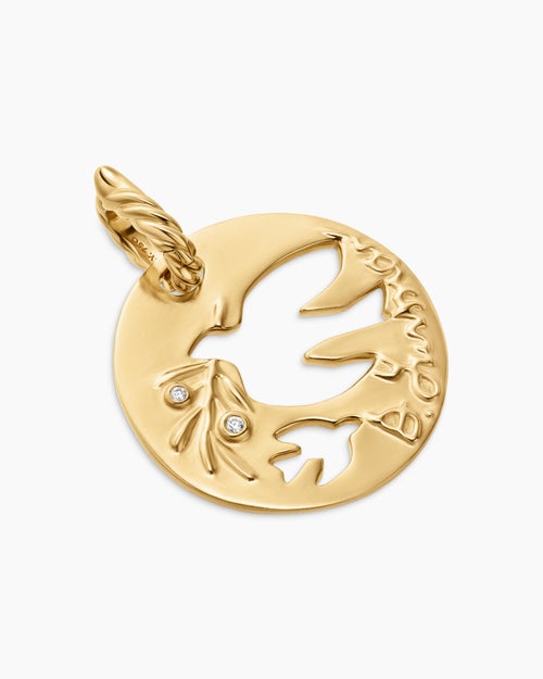Womens DY Elements® Dove Pendant in 18K Yellow Gold with Diamonds, 22mm