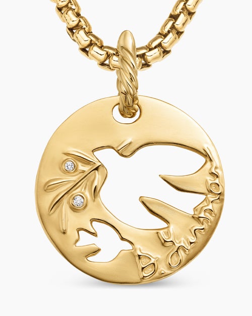 Womens DY Elements® Dove Pendant in 18K Yellow Gold with Diamonds, 22mm