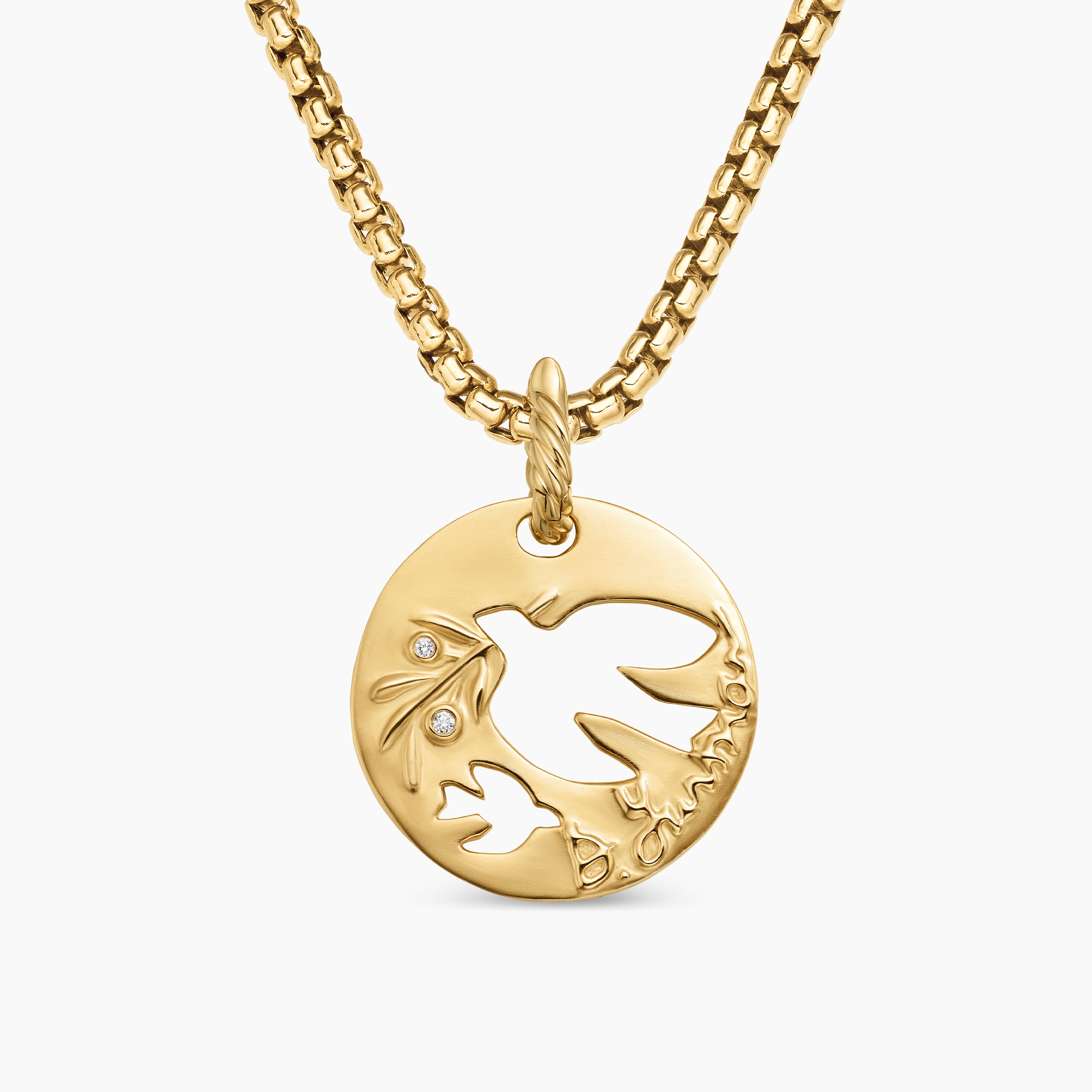 Womens DY Elements&reg; Dove Pendant in 18K Yellow Gold with Diamonds, 22mm