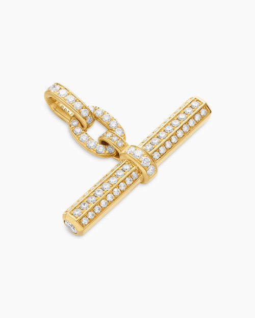 Womens Lexington E/W Barrel Pendant in 18K Yellow Gold with Diamonds, 36mm