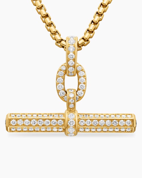 Womens Lexington E/W Barrel Pendant in 18K Yellow Gold with Diamonds, 36mm
