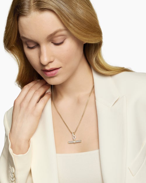 Womens Lexington E/W Barrel Pendant in 18K Yellow Gold with Diamonds, 36mm