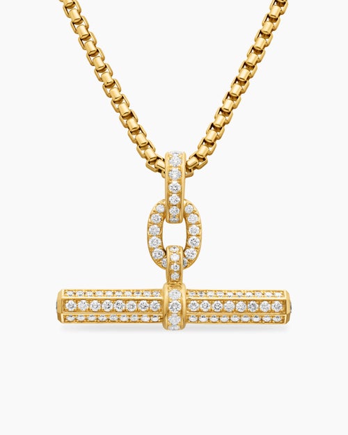 Womens Lexington E/W Barrel Pendant in 18K Yellow Gold with Diamonds, 36mm