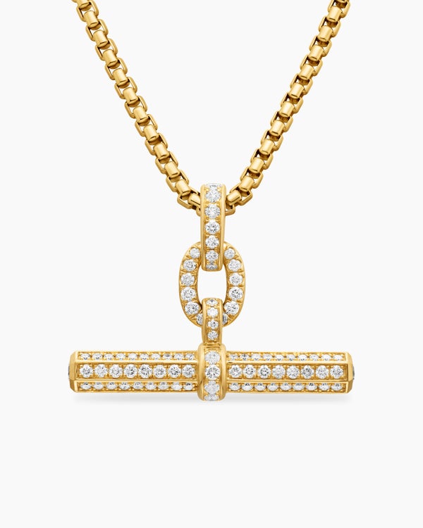 Lexington E/W Barrel Pendant in 18K Yellow Gold with Diamonds, 36mm