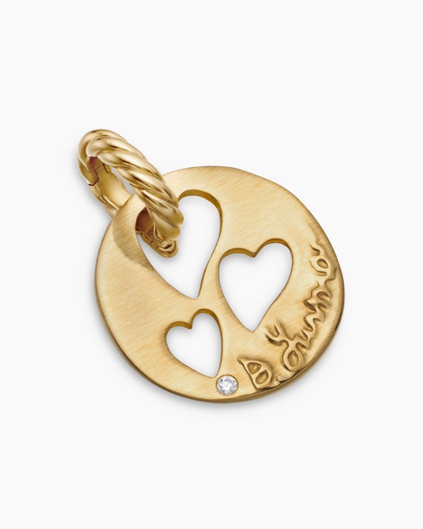 DY Elements® Open Hearts Pendant in 18K Yellow Gold with Diamond, 16mm