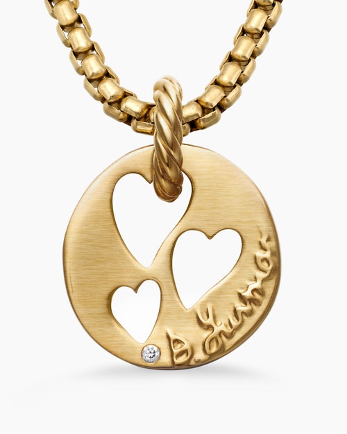 Womens DY Elements® Open Hearts Pendant in 18ct Yellow Gold with Diamond, 16mm