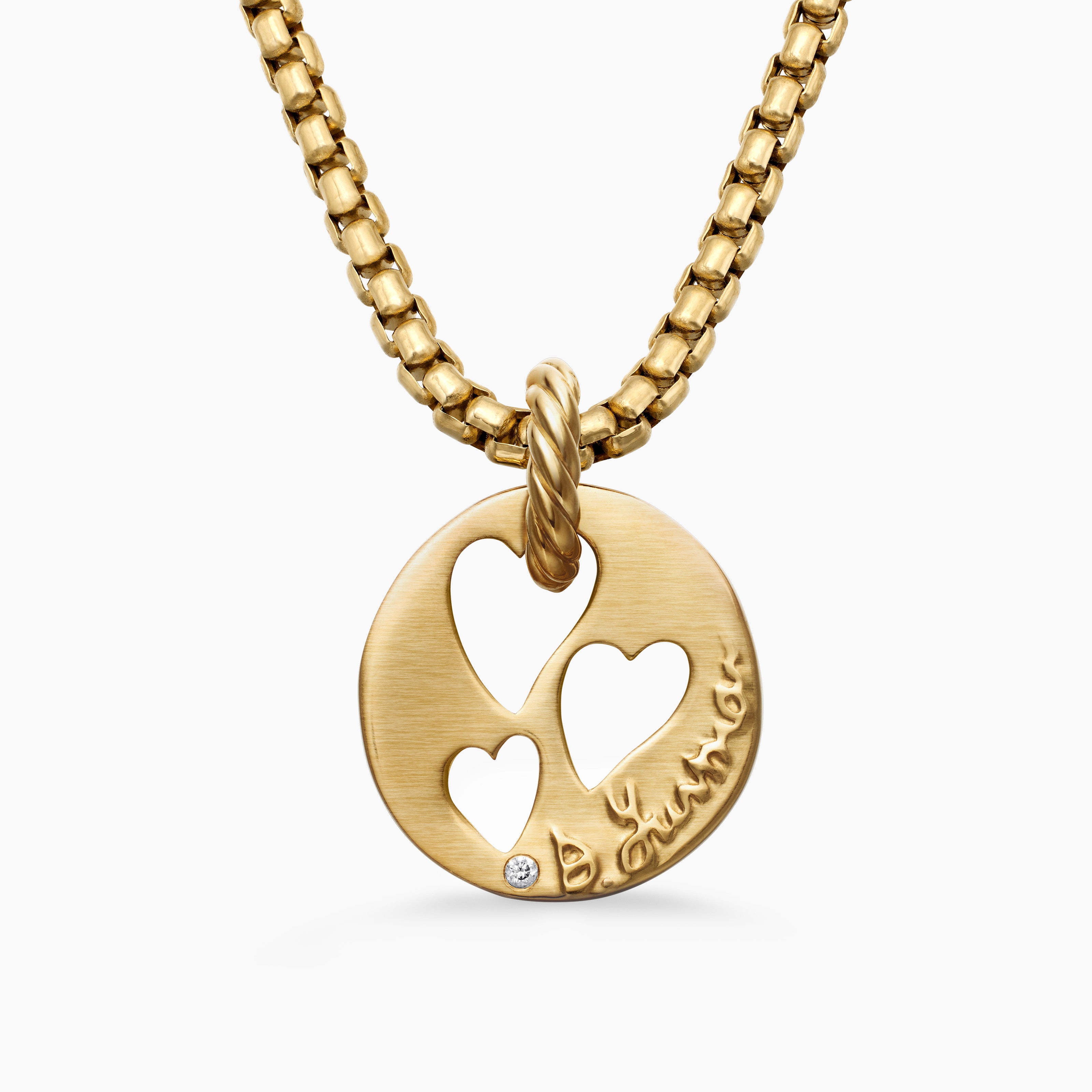 Womens DY Elements&reg; Open Hearts Pendant in 18ct Yellow Gold with Diamond, 16mm