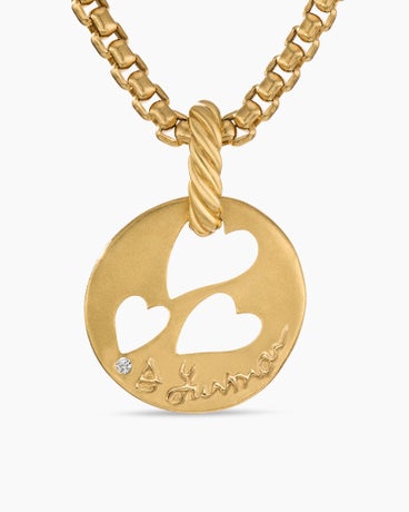 DY Elements® Open Hearts Pendant in 18K Yellow Gold with Diamond, 16mm
