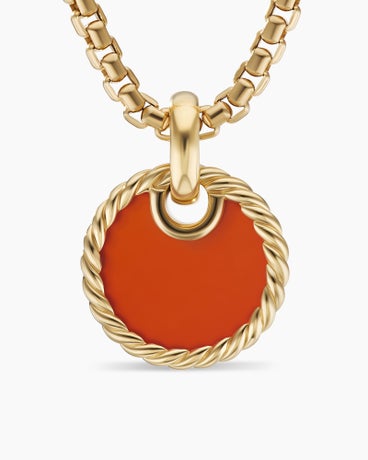 DY Elements® Disc Pendant in 18K Yellow Gold with Carnelian, 15.5mm