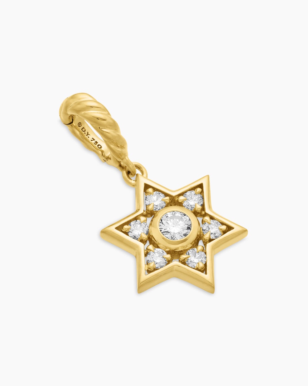 Womens Petite Star of David Pendant in 18K Yellow Gold with Diamonds, 11.2mm