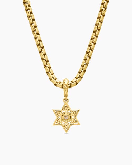 Womens Petite Star of David Pendant in 18K Yellow Gold with Diamonds, 11.2mm