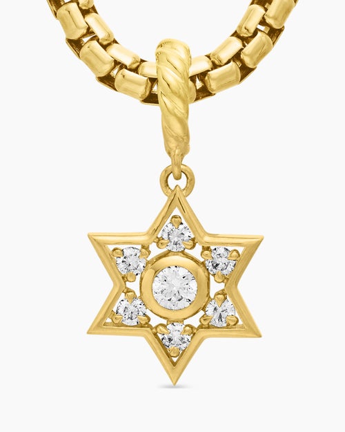 Womens Petite Star of David Pendant in 18K Yellow Gold with Diamonds, 11.2mm