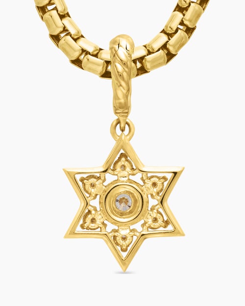 Womens Petite Star of David Pendant in 18K Yellow Gold with Diamonds, 11.2mm