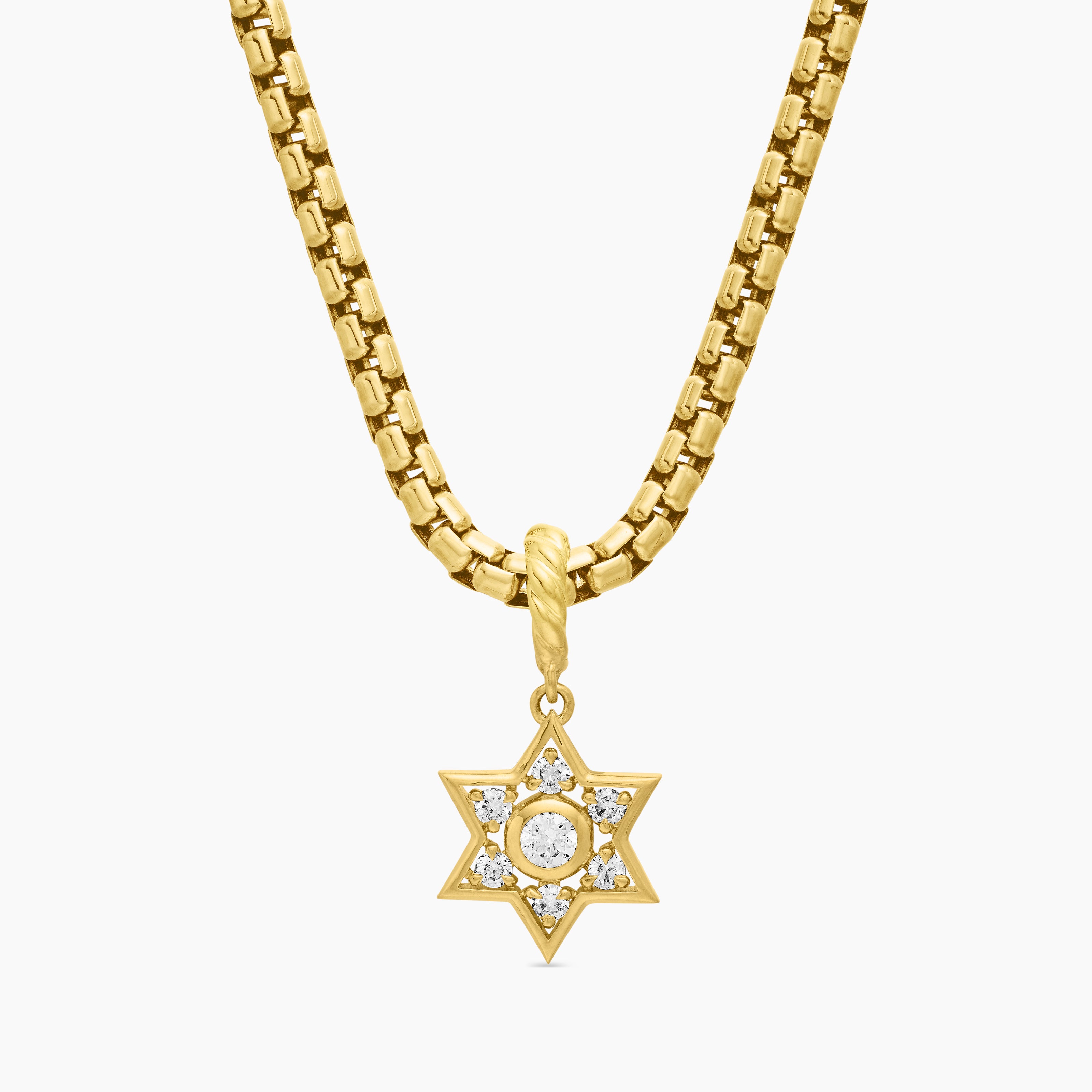 Womens Petite Star of David Pendant in 18K Yellow Gold with Diamonds, 11.2mm