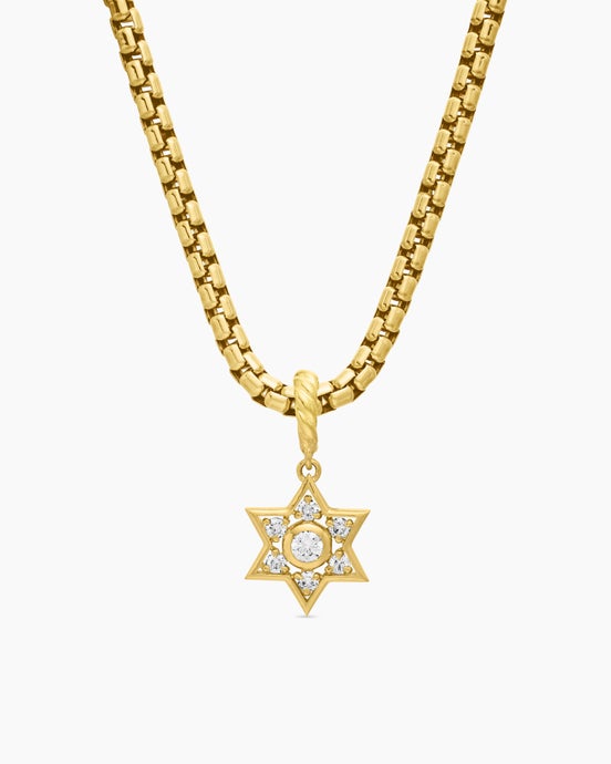 Petite Star of David Pendant in 18K Yellow Gold with Diamonds, 11.2mm