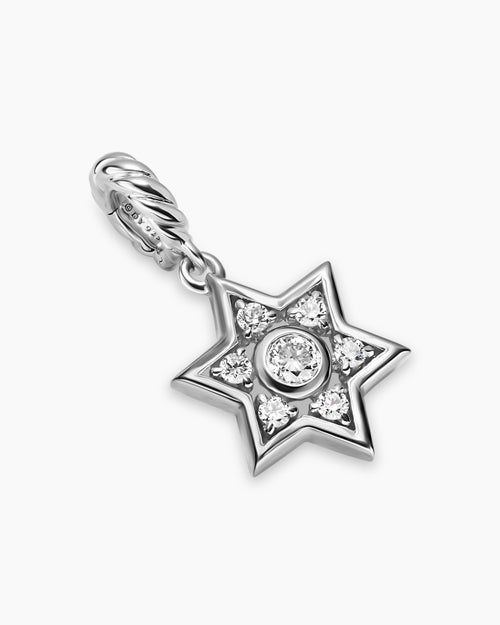 Womens Petite Star of David Pendant in Sterling Silver with Diamonds, 12mm