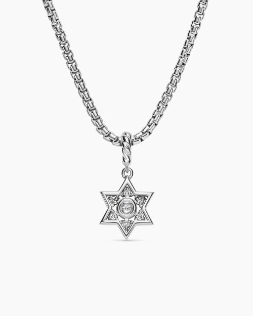 Womens Petite Star of David Pendant in Sterling Silver with Diamonds, 12mm