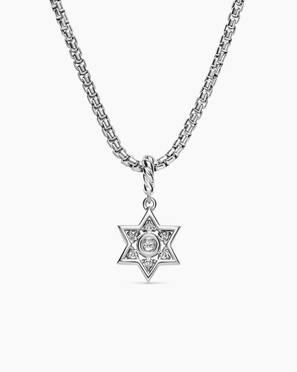 Womens Petite Star of David Pendant in Sterling Silver with Diamonds, 12mm